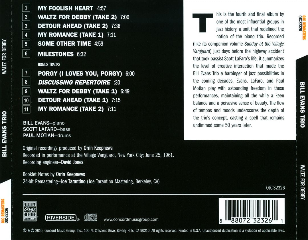 Waltz for Debby [Original Jazz Classics Remasters] cover art