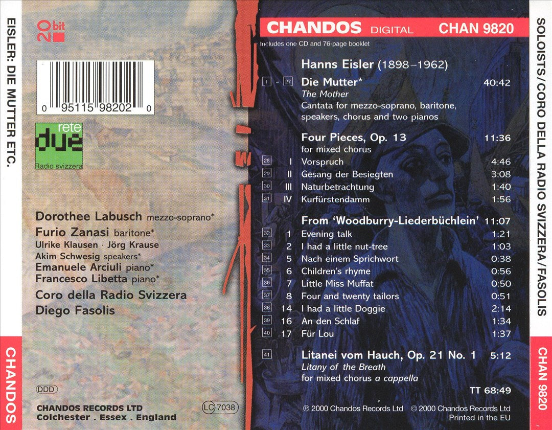 Hanns Eisler: Die Mutter; Four Pieces, Op. 13; Woodbury-Liederbüchlein cover art