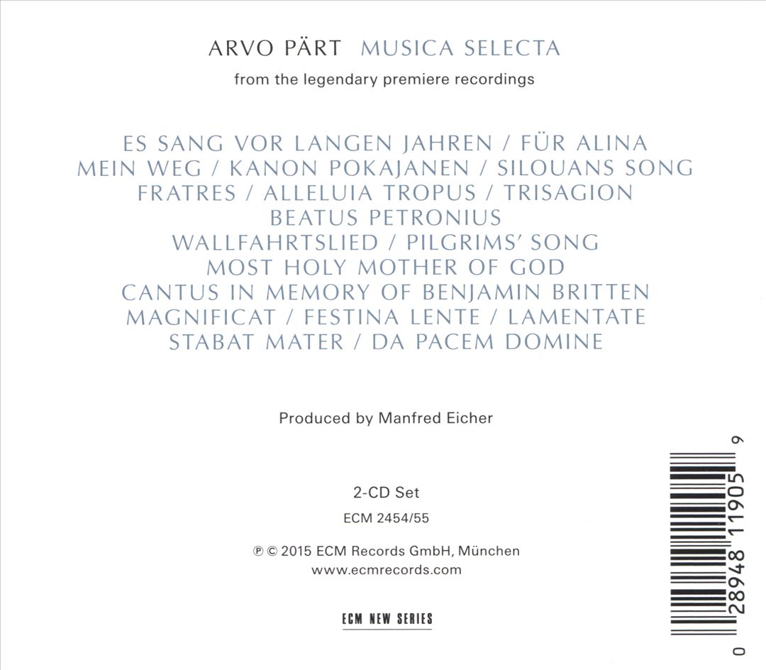 Arvo Pärt: Musica Selecta – A Sequence by Manfred Eicher cover art
