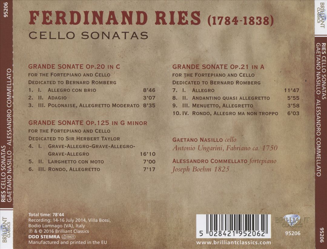Ries: Cello Sonatas cover art