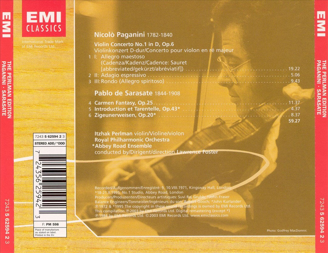 Paganini: Violin Concerto No. 1; Sarasate: Carmen Fantasy; Fantasy, Introduction et Tarentelle; Zigeunerweisen cover art