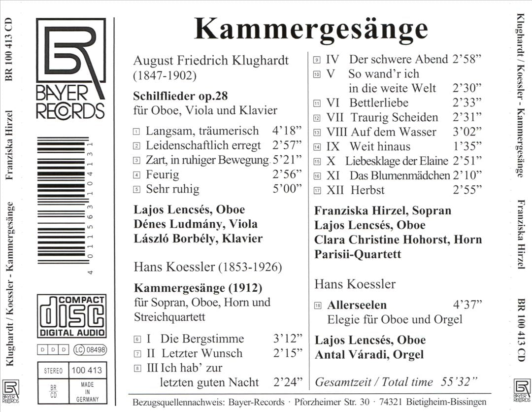 Kammergesänge: August Friedrich Klughardt, Hans Koessler cover art