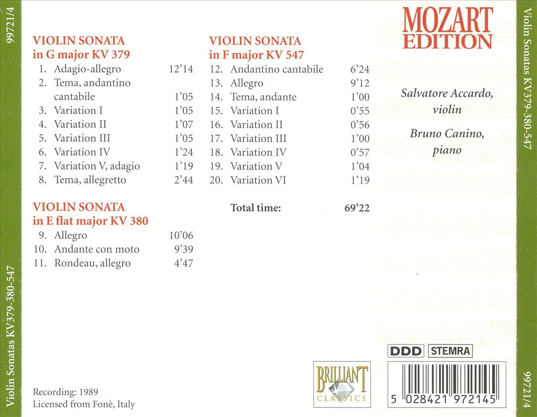 Mozart: Violin Sonatas KV 379, 380, 547 cover art
