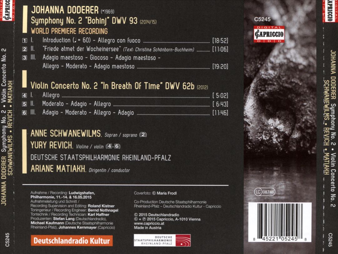 Johanna Doderer: Symphony No. 2 "Bohinj"; Violin Concerto No. 2 "In Breath of Time" cover art