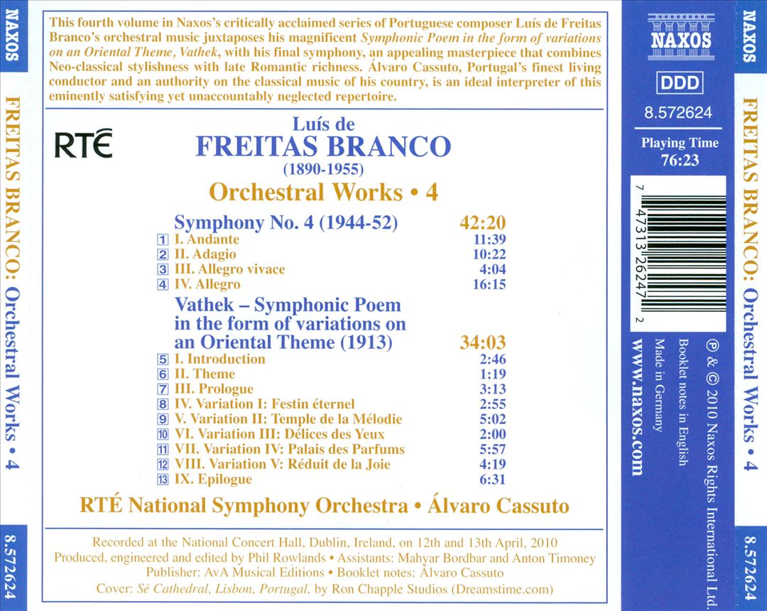 Luís de Freitas Branco: Symphony No. 4; Vathek cover art