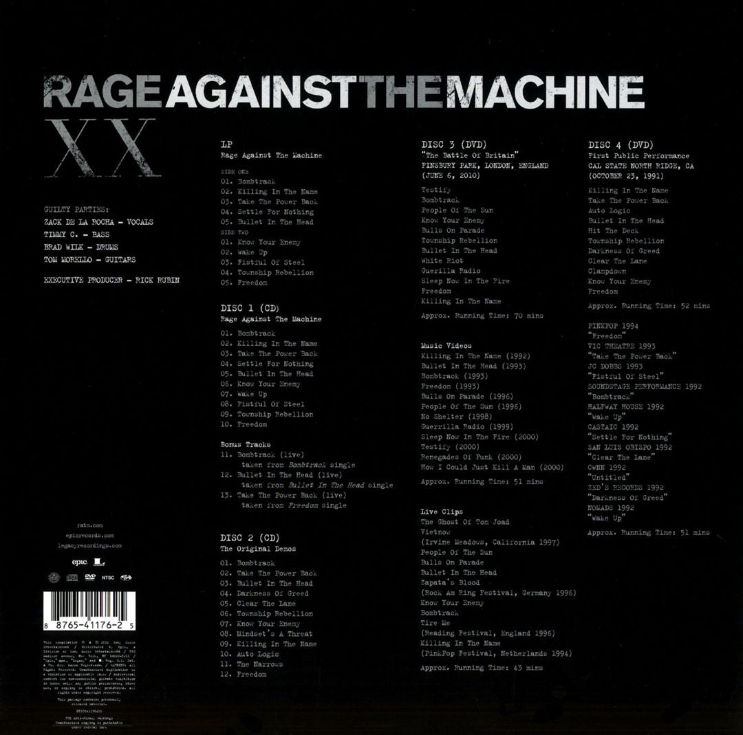 Rage Against the Machine XX [20th Anniversary Deluxe Box Set Edition] [2CD+2DVD+LP] cover art