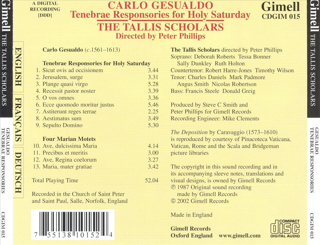 Carlo Gesualdo: Tenebrae Responsories for Holy Saturday cover art