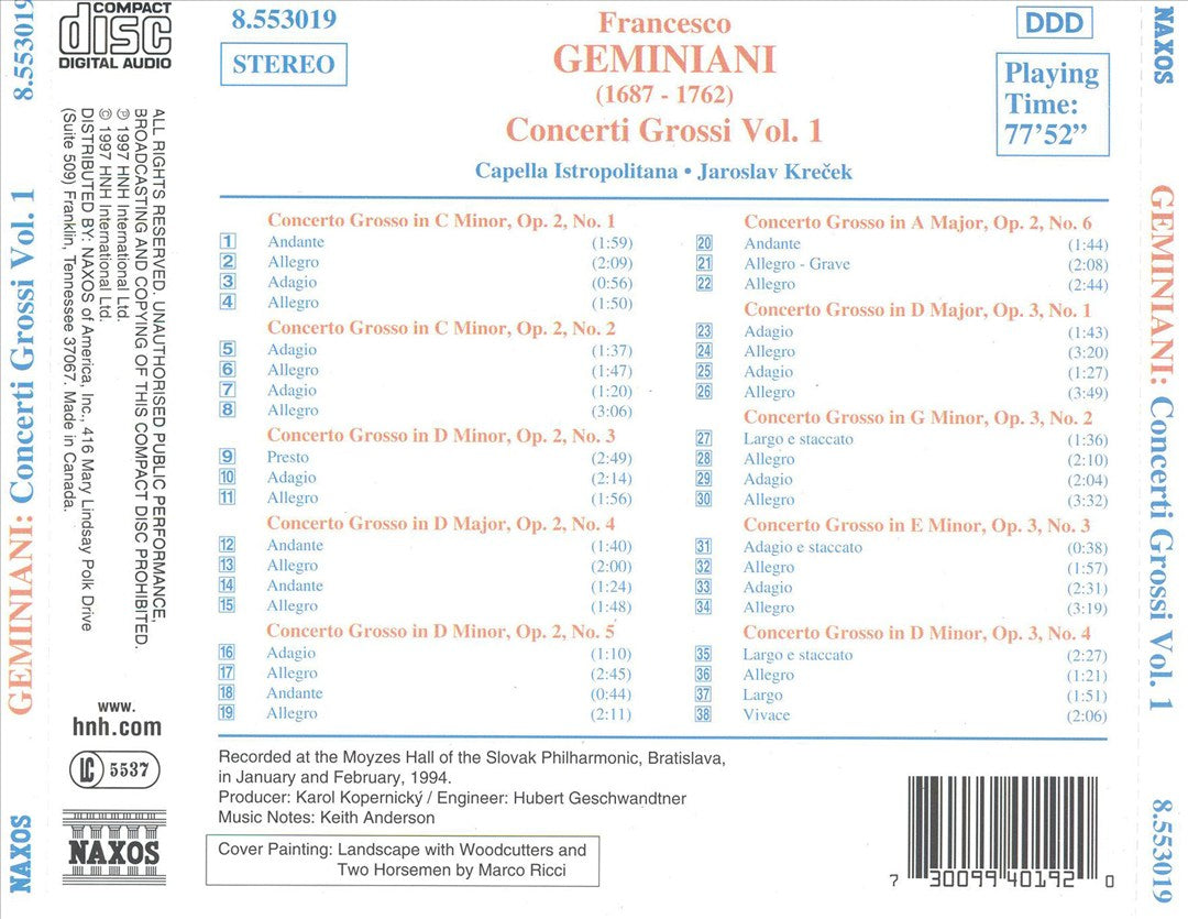 Geminiani: Concerti Grossi Vol. 1 cover art