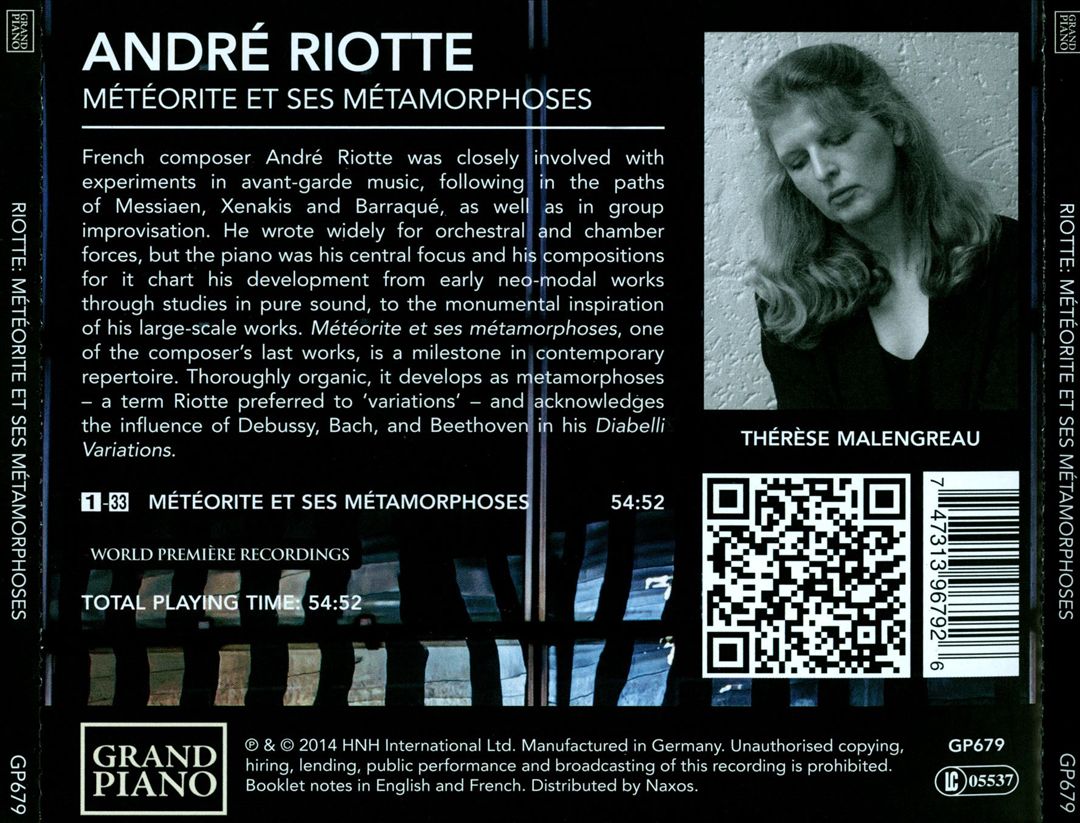 Riotte: Météorite Et Ses Métamorphoses - Motif, 31 Variations Et Une Coda cover art