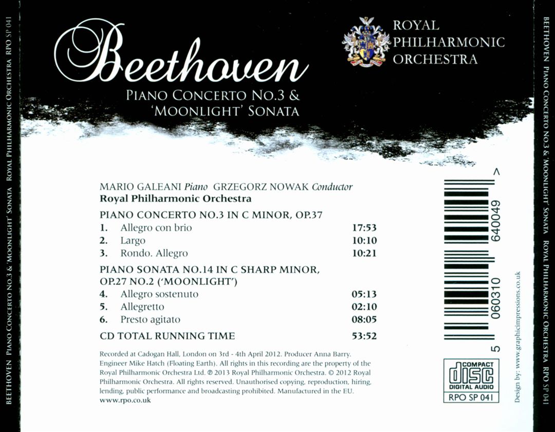 Beethoven: Piano Concerto No. 3; "Moonlight" Sonata cover art