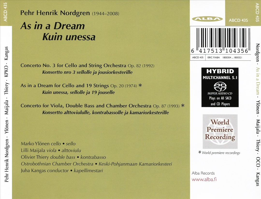 Pehr Henrik Nordgren: As in a Dream cover art