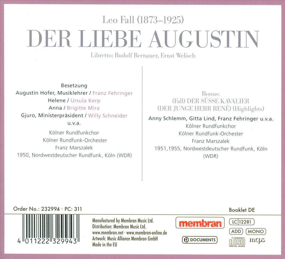 Leo Fall: Der liebe Augustin cover art