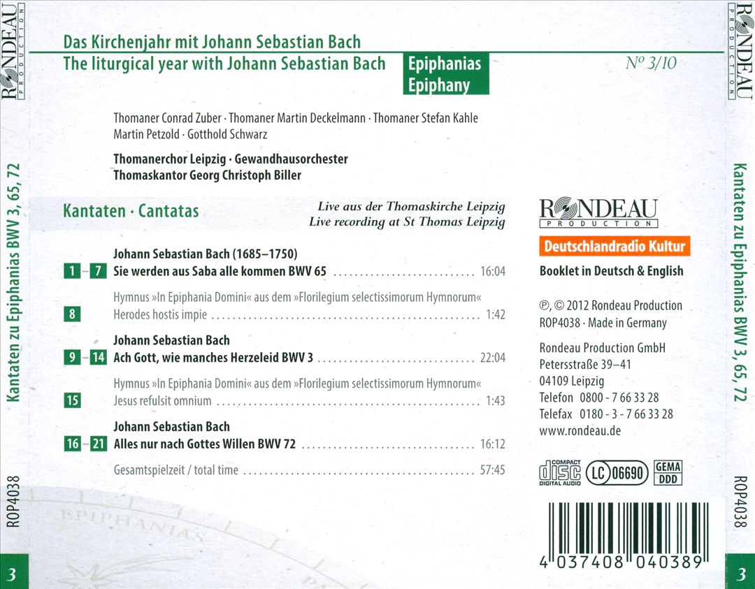 Bach: Cantatas, BWV 3, 65, 72 cover art