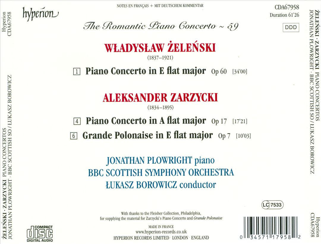 Romantic Piano Concerto, Vol. 59: Zelenski, Zarzycki cover art