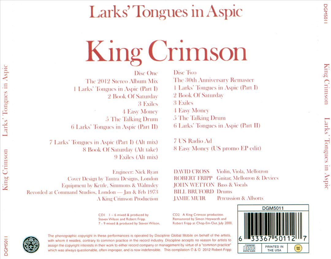 Larks' Tongues in Aspic [Double Disc CD] cover art