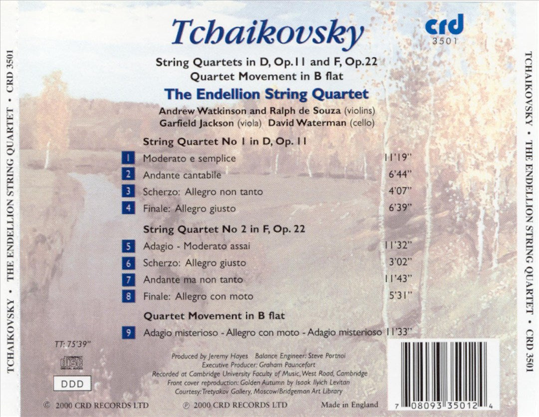 Tchaikovsky: Quartets, Op. 22; Quartet Movement in B flat cover art