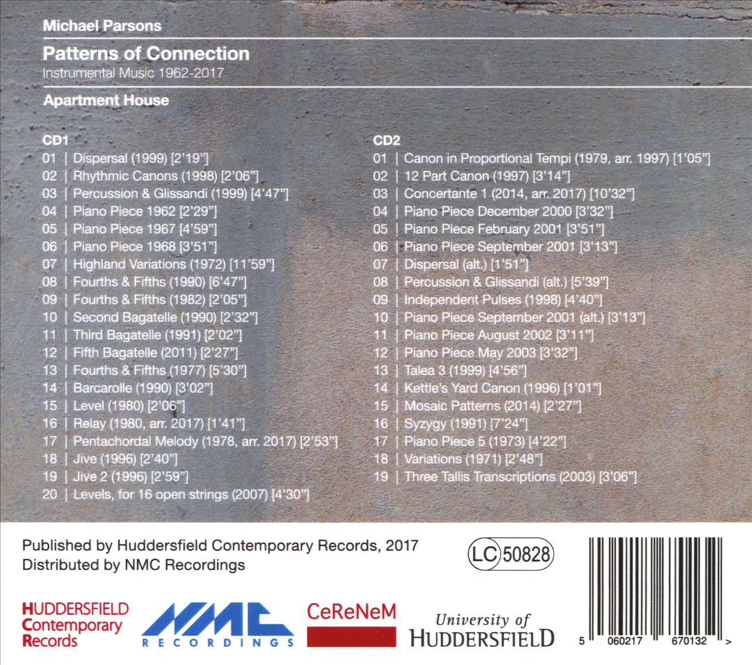 Michael Parsons: Patterns of Connection Instrumental Music, 1962-2017 cover art