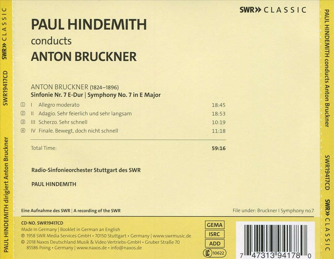 Paul Hindemith dirigiert Bruckner, Sinfonie Nr. 7 cover art