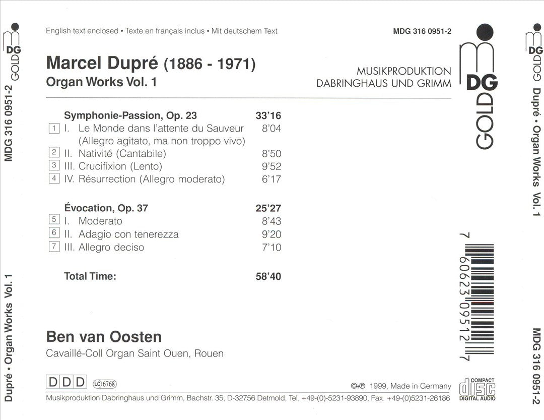 Marcel Dupré: Organ Works, Vol. 1 cover art