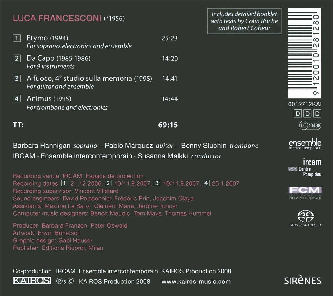 Luca Francesconi: Etymo; Da Capo; A Fuoco; Animus cover art