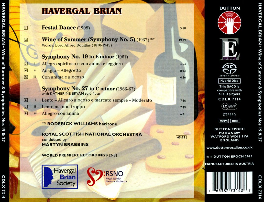 Havergal Brian: Symphonies Nos. 5, 19 & 27; Festal Dance cover art