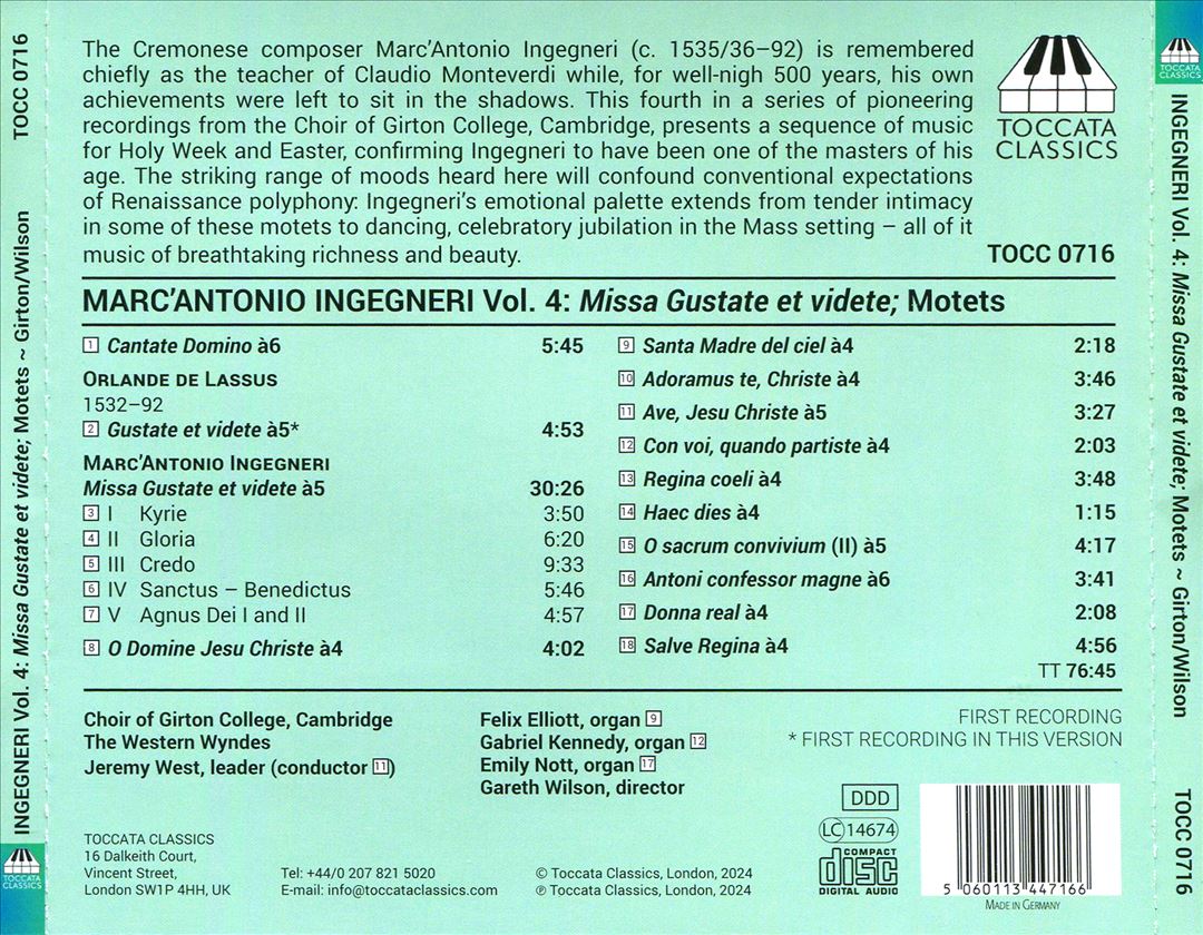Marc'Antonio Ingegneri, Vol. 4: Missa Gustate et Videte; Motets for Holy Week and Easter cover art