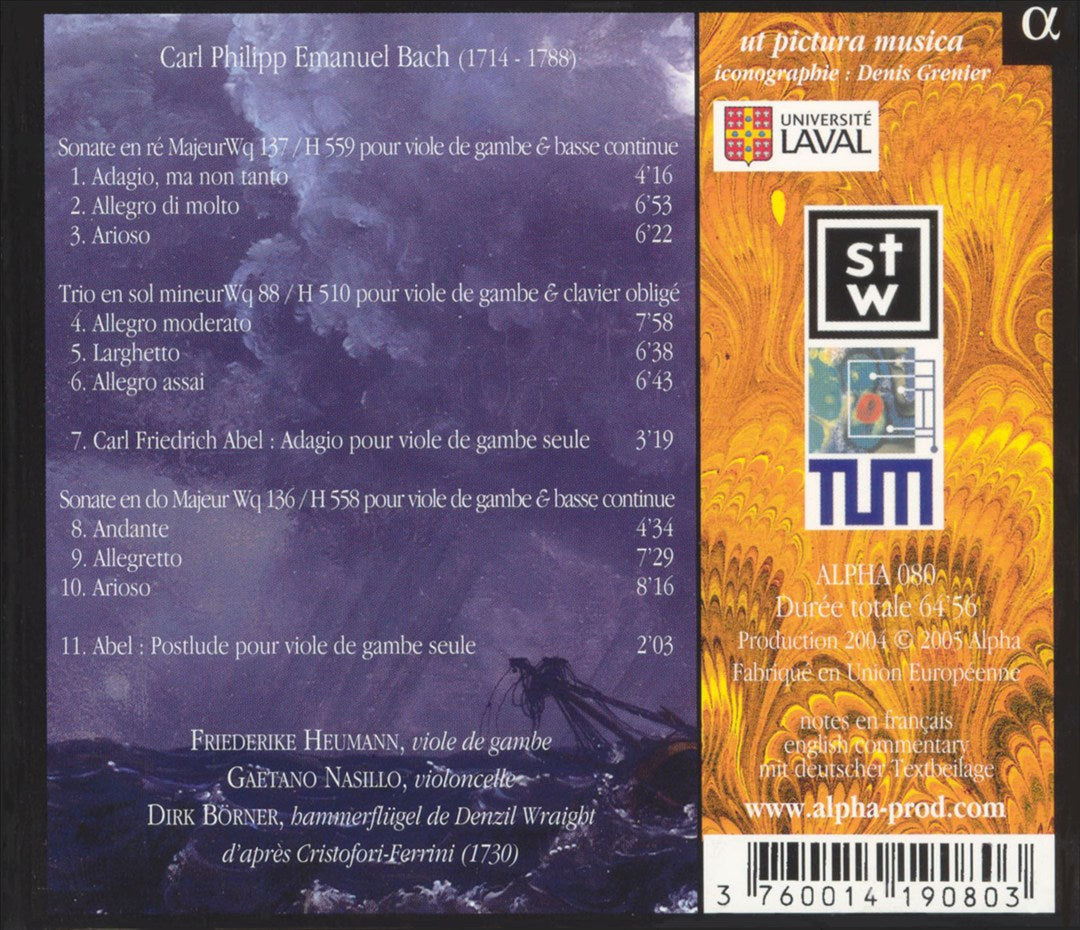 Carl Philipp Emanuel Bach: Solo a Viola di gamba col Basso cover art