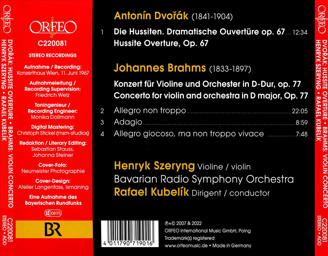 Dvorák: Hussite Overture, Op. 67; Brahms: Violin Concerto Op. 77 cover art