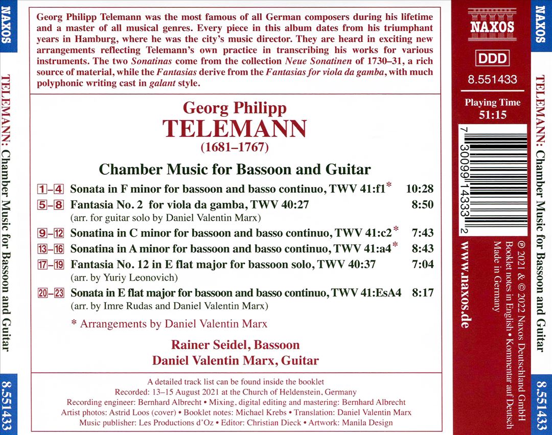 Telemann: Chamber Music for Bassoon and Guitar cover art