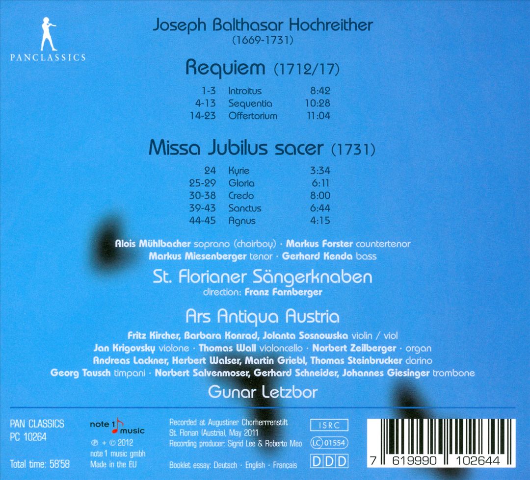 Joseph Balthasar Hochreither: Requiem; Missa Jubilus sacer cover art