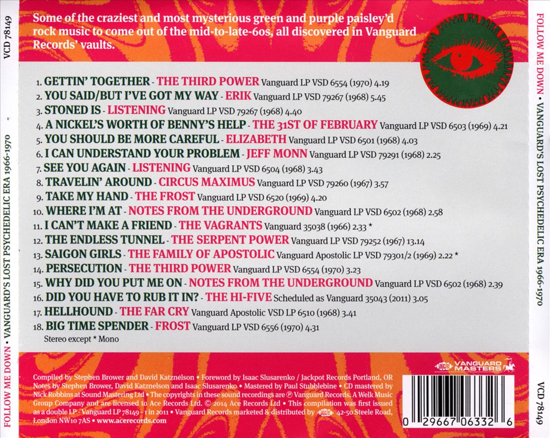 Follow Me Down: Vanguard's Lost Psychedelic Era 1966-1970 cover art