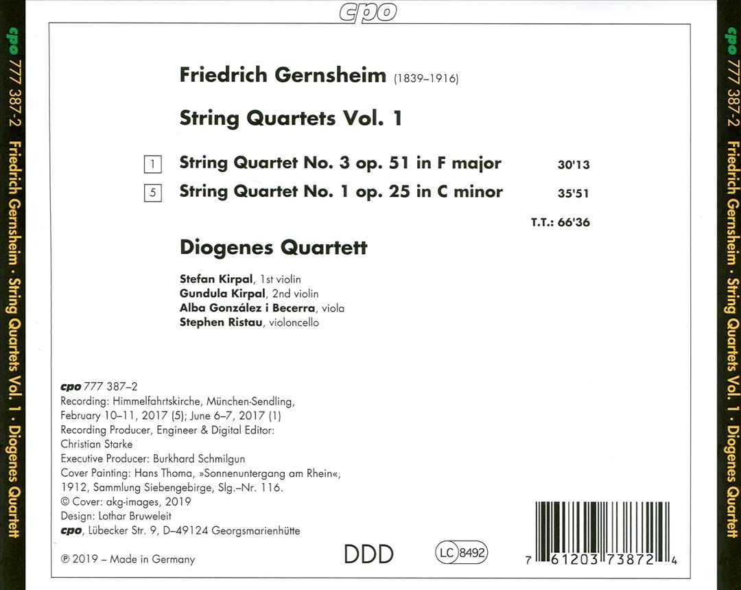 Friedrich Gernsheim: String Quartets, Vol. 1 cover art