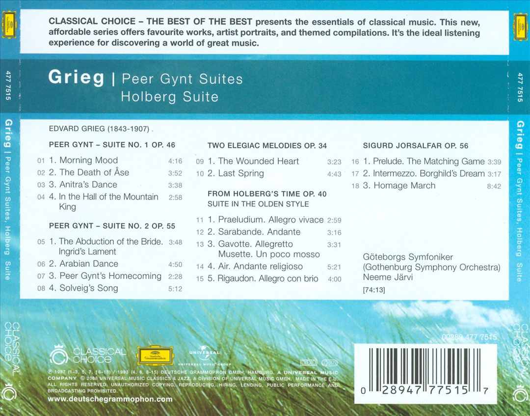 Grieg: Peer Gynt Suites; Holberg Suite cover art