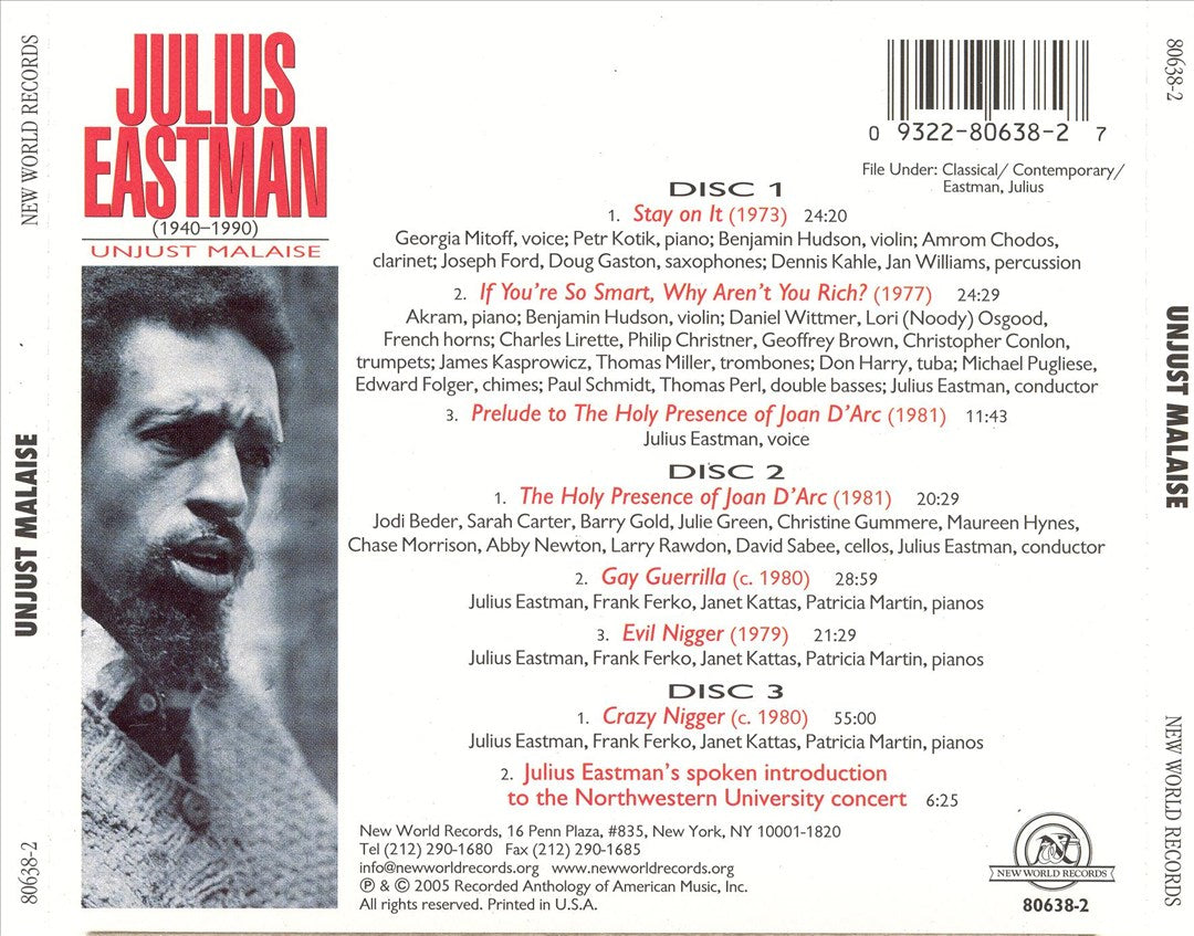 Julius Eastman: Unjust Malaise cover art