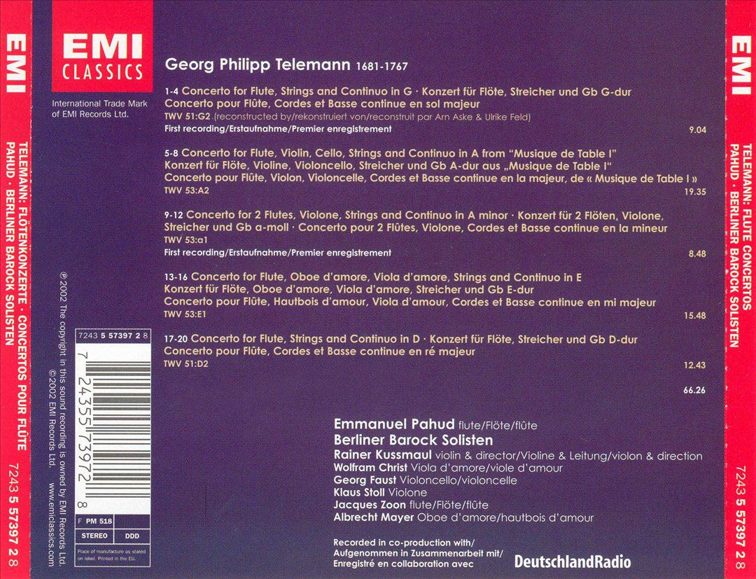Telemann: Flute Concertos cover art