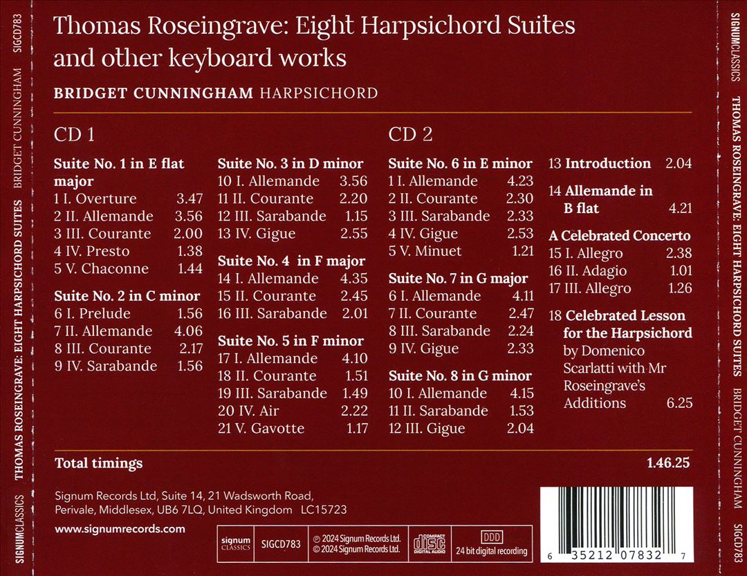 Thomas Roseingrave: Eight Harpsichord Suites and other keyboard works cover art