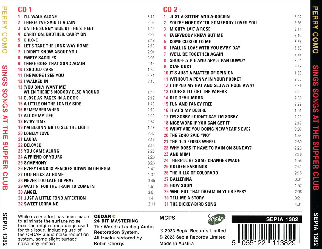 Sings Songs at the Supper Club cover art
