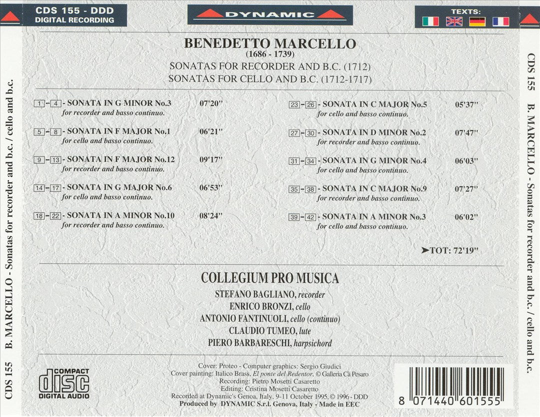 Benedetto Marcello: Sonatas for Recorder and B.C.; Sonatas for Cello and B. C. cover art