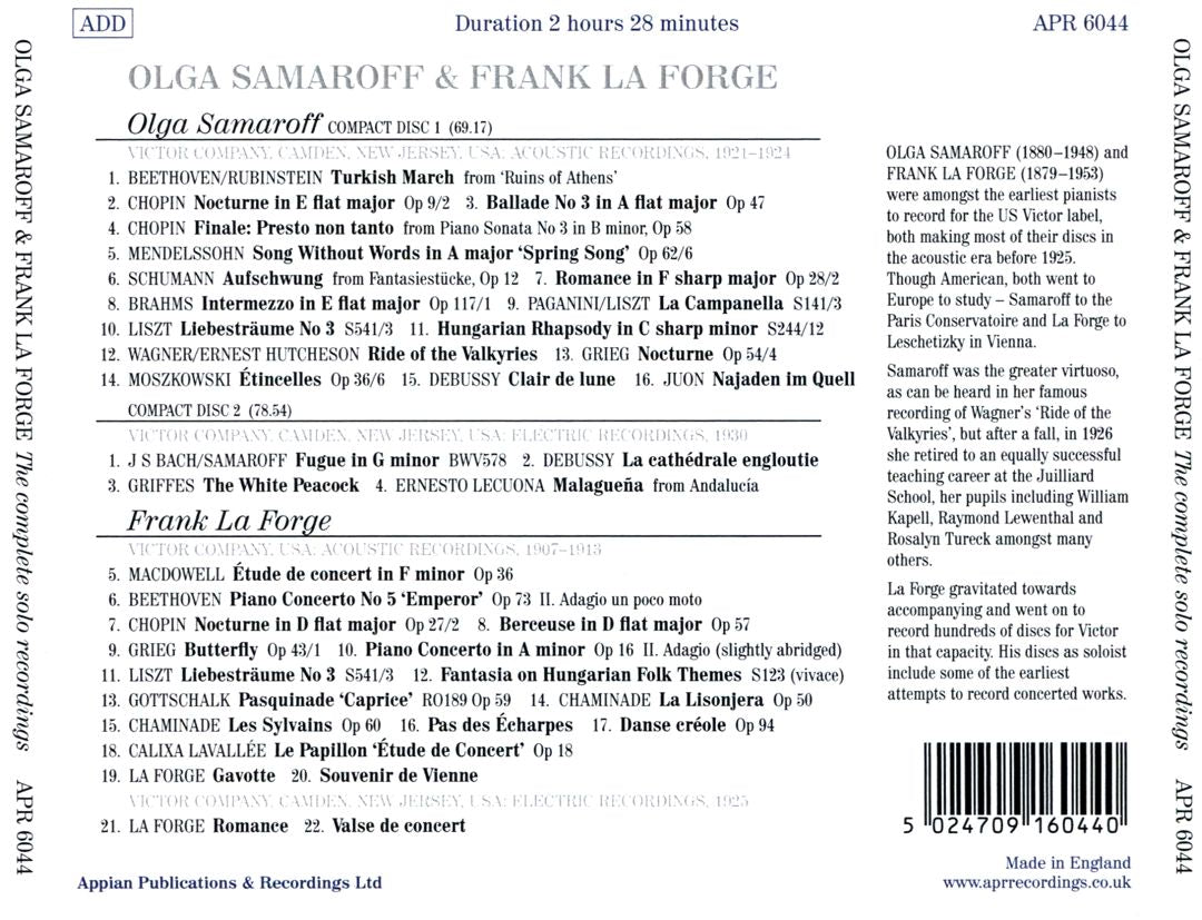 Olga Samaroff: The Complete Recordings; Frank La Forge: The Complete Solo Recordings cover art