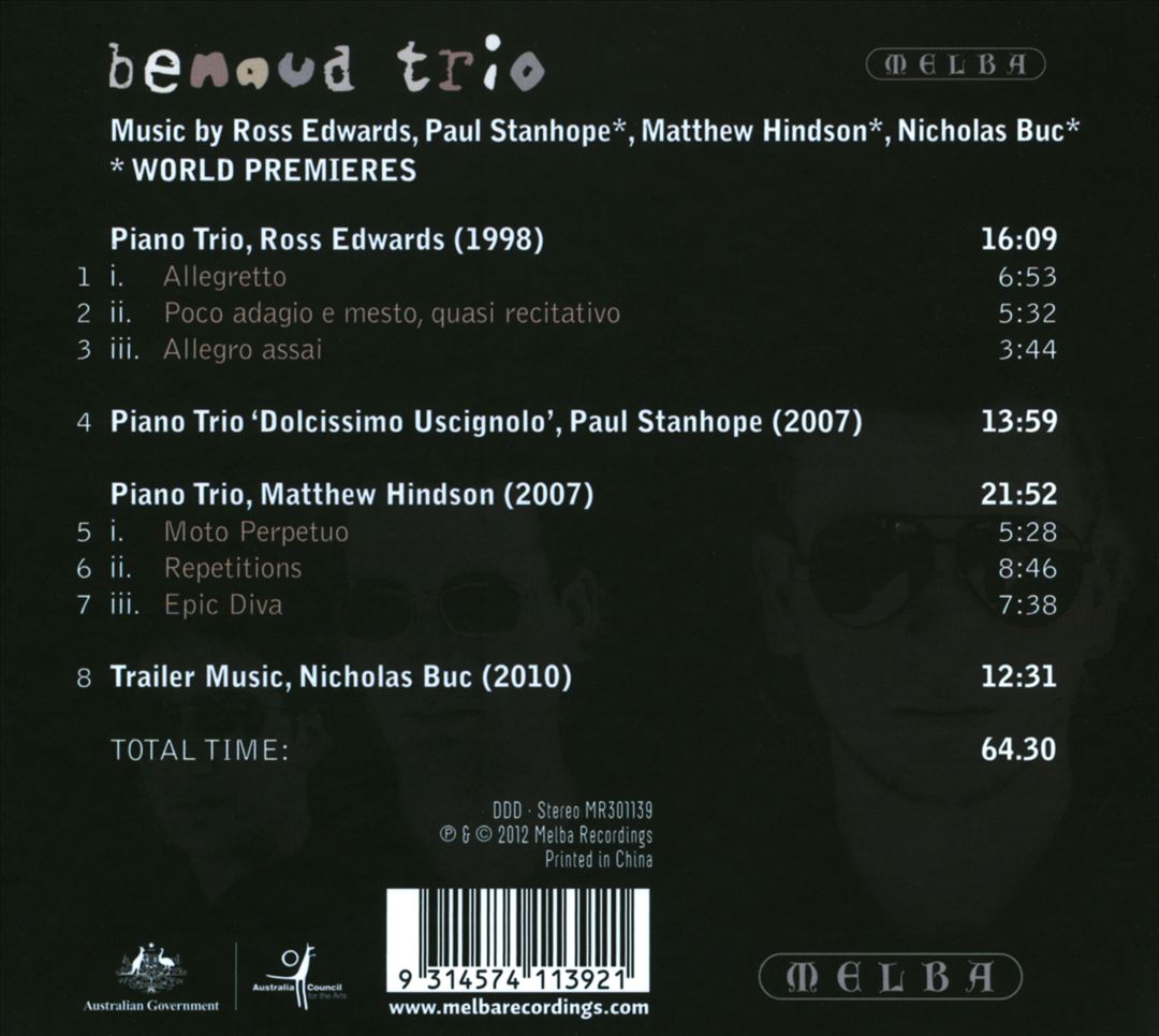 Benaud Trio Performs Music by Ross Edwards, Paul Stanhope, Matthew Hindson, Nicholas Buc cover art