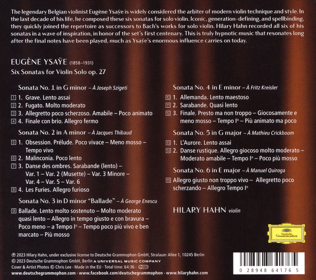Eugène Ysaÿe: Six Sonatas for Violin Solo Op. 27 cover art