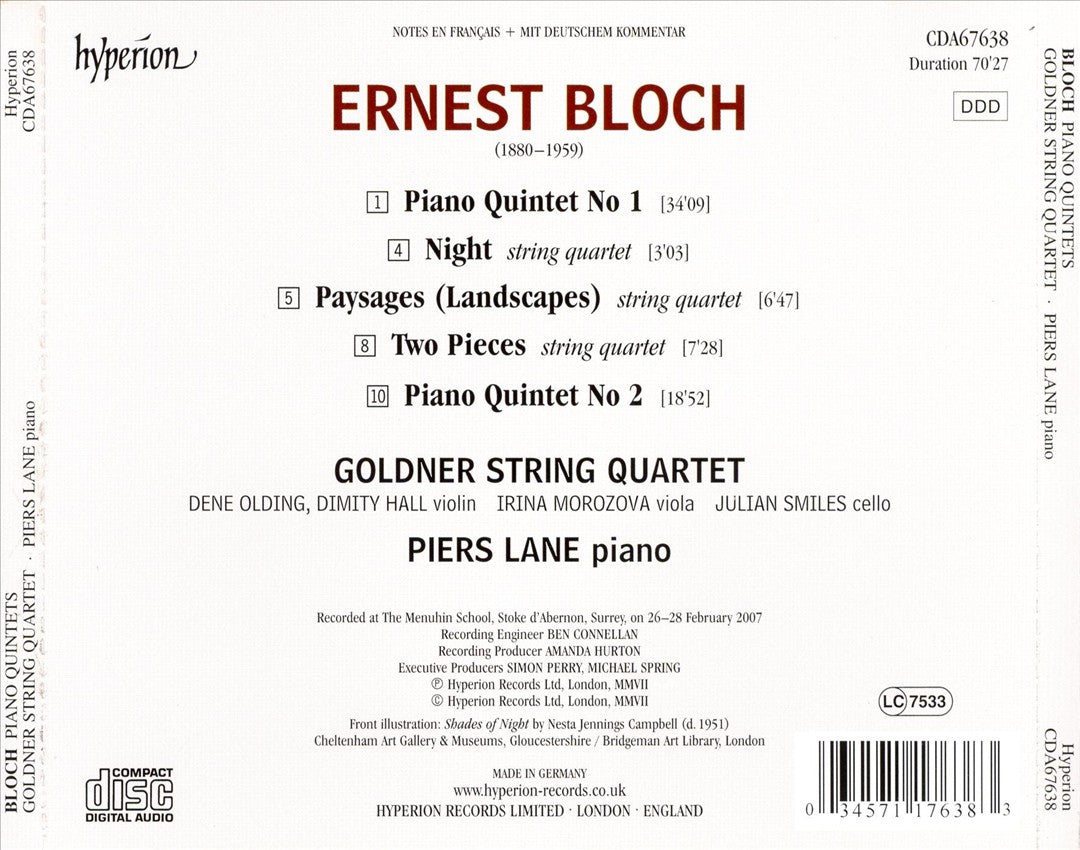 Bloch: Piano Quintets cover art