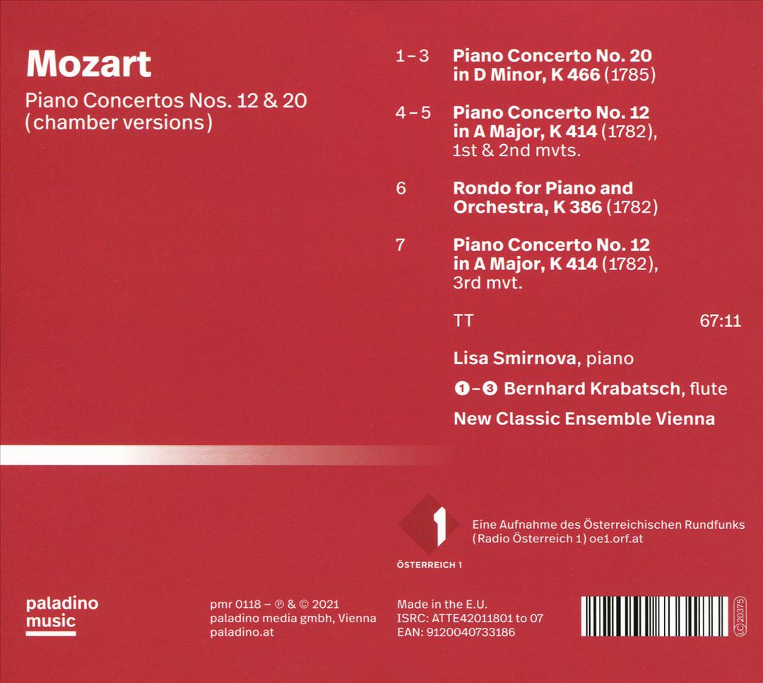 Mozart: Piano Concertos Nos. 12 & 20 (chamber versions) cover art
