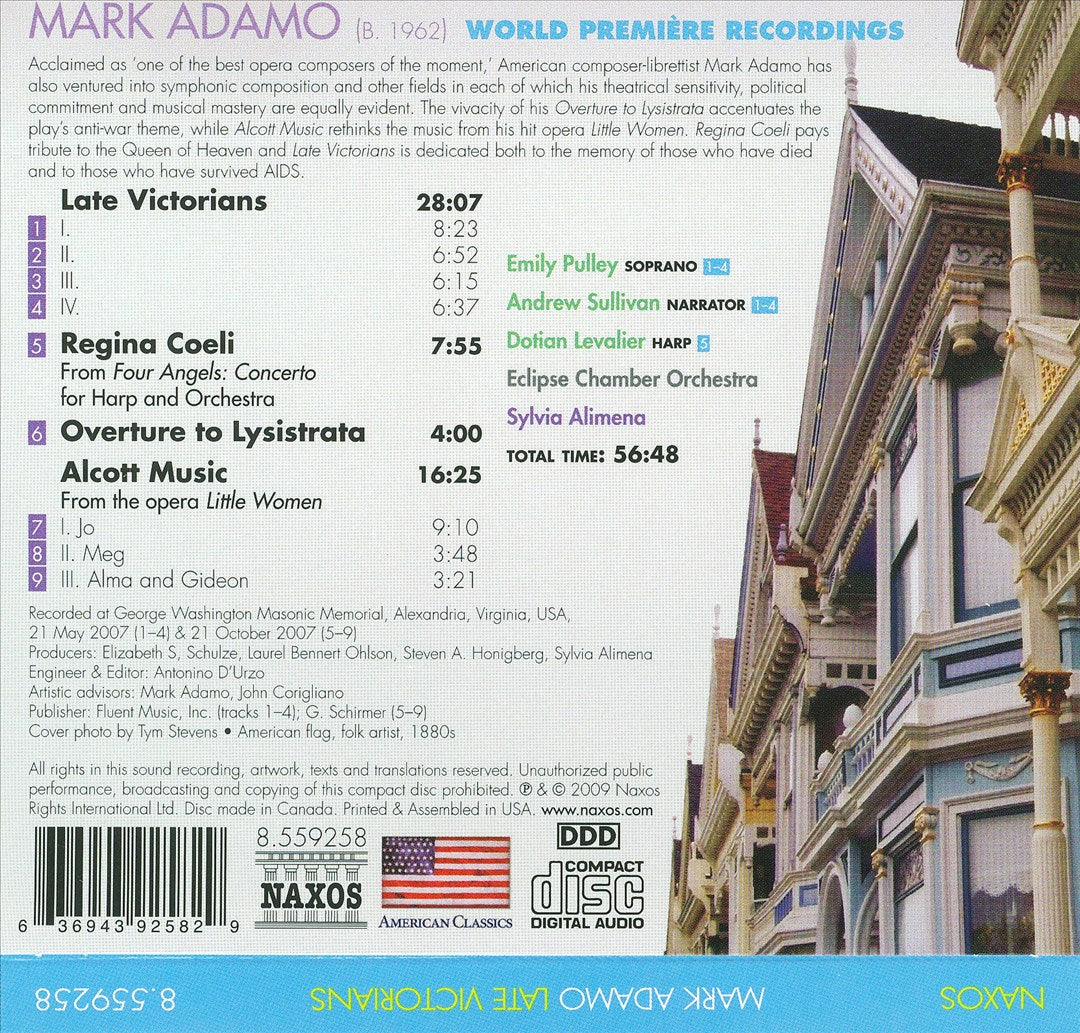 Mark Adamo: Late Victorians; Regina Coeli; Alcott Music; Overture to Lysistrata cover art