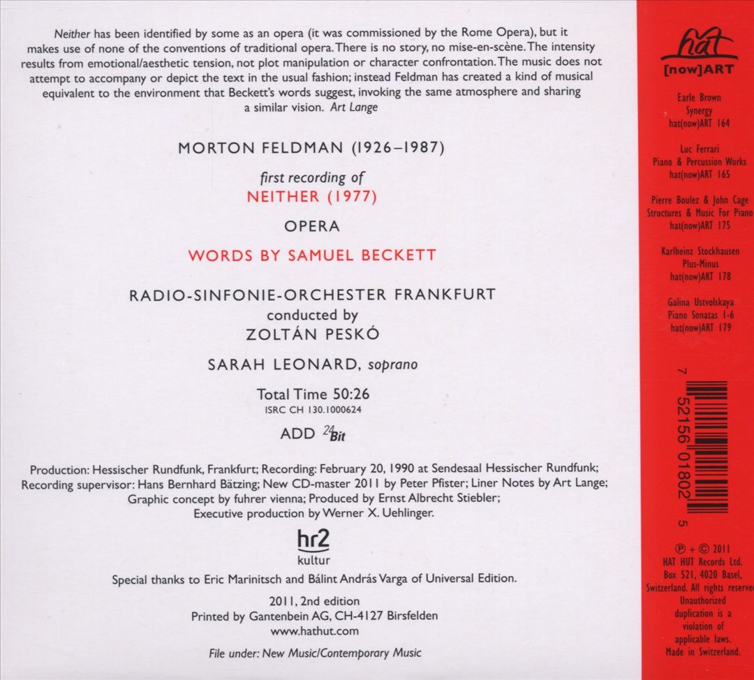 Morton Feldman: Neither cover art