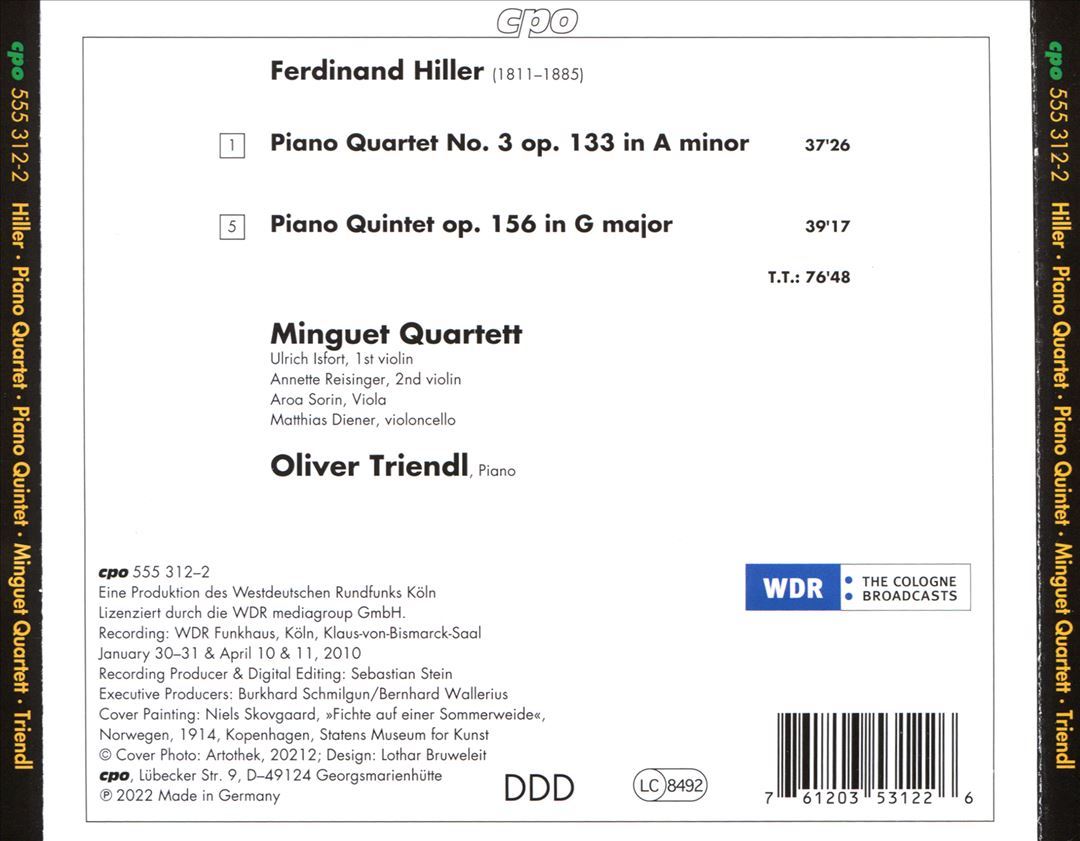Ferdinand Hiller: Piano Quartet Op. 133; Piano Quintet Op. 156 cover art