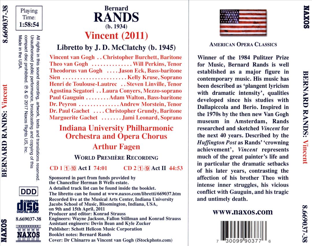 Bernard Rands: Vincent cover art