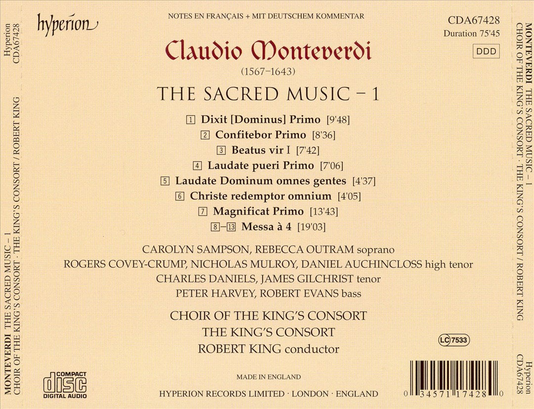 Monteverdi: The Sacred Music, Vol. 1 cover art