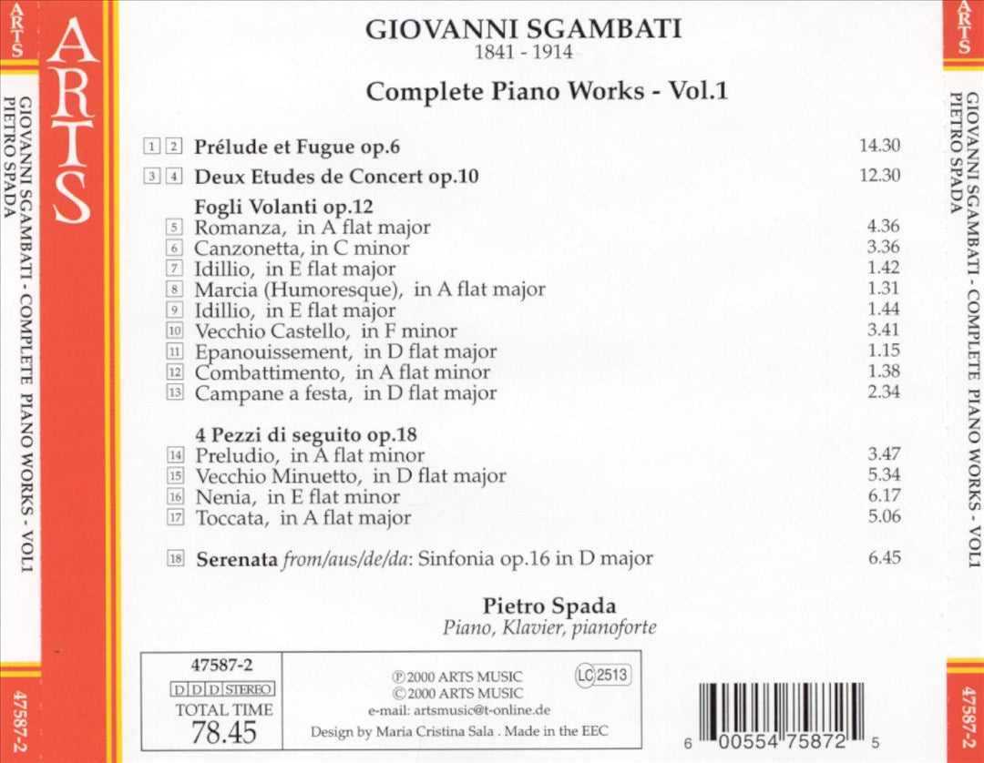 Giovanni Sgambati: Complete Piano Works, Vol. 1 cover art
