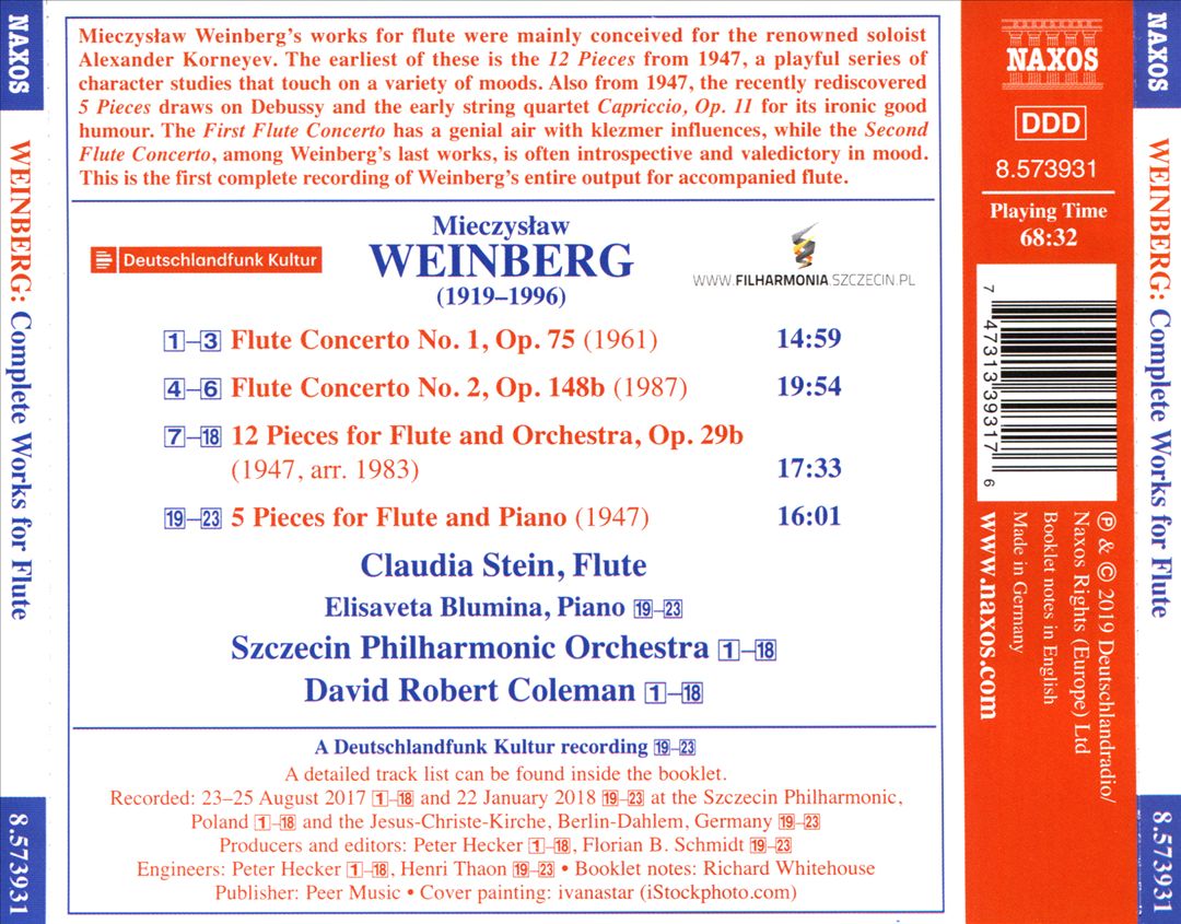 Weinberg: Flute Concertos Nos. 1 & 2; 12 Pieces for Flute and Orchestra; 5 Pieces for Flute and Piano cover art